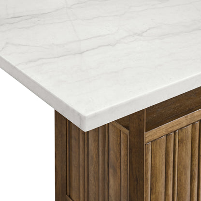 Carmela Rectangular Counter Table with White Marble Top in Brown