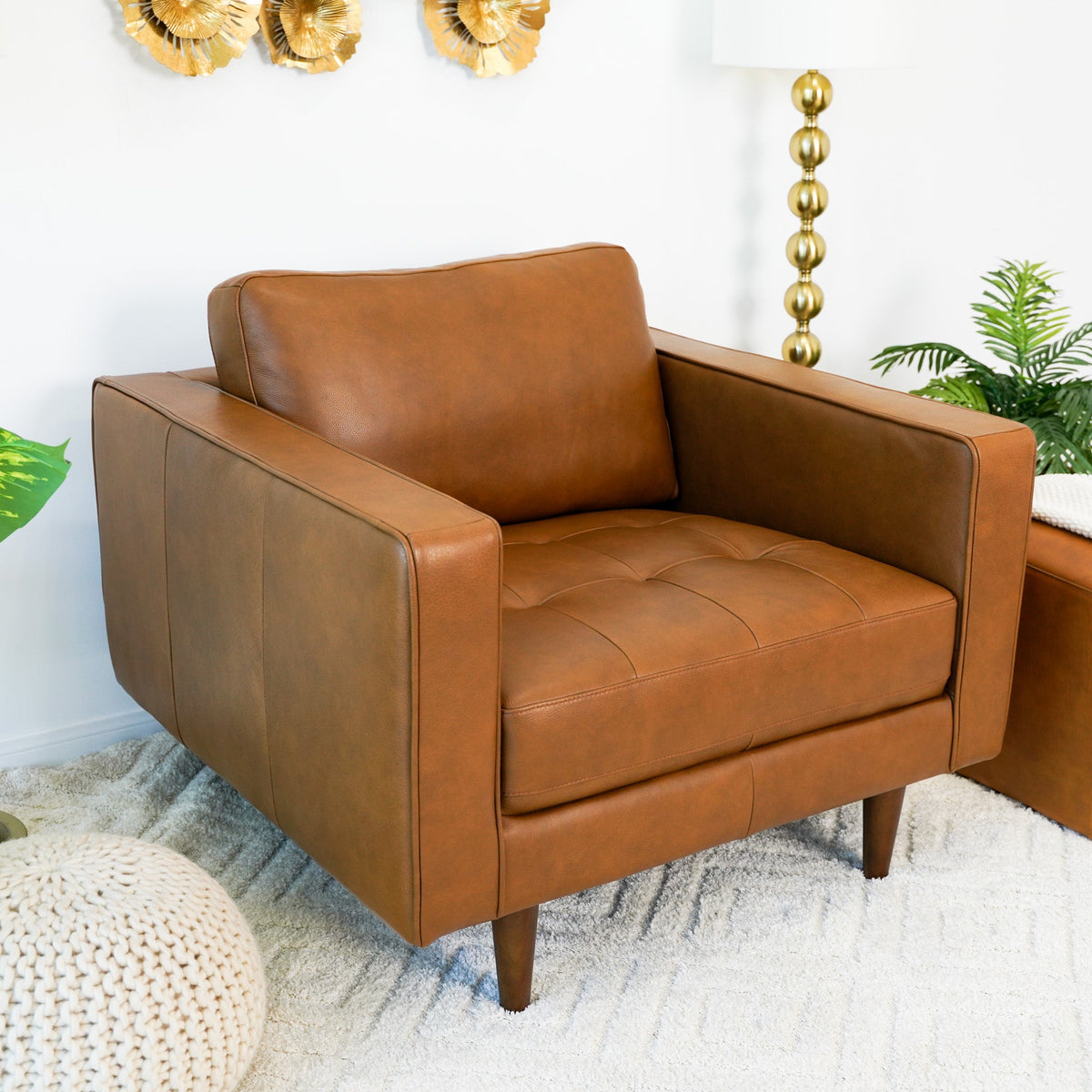 Sillón de cuero Catherine (cuero color canela)