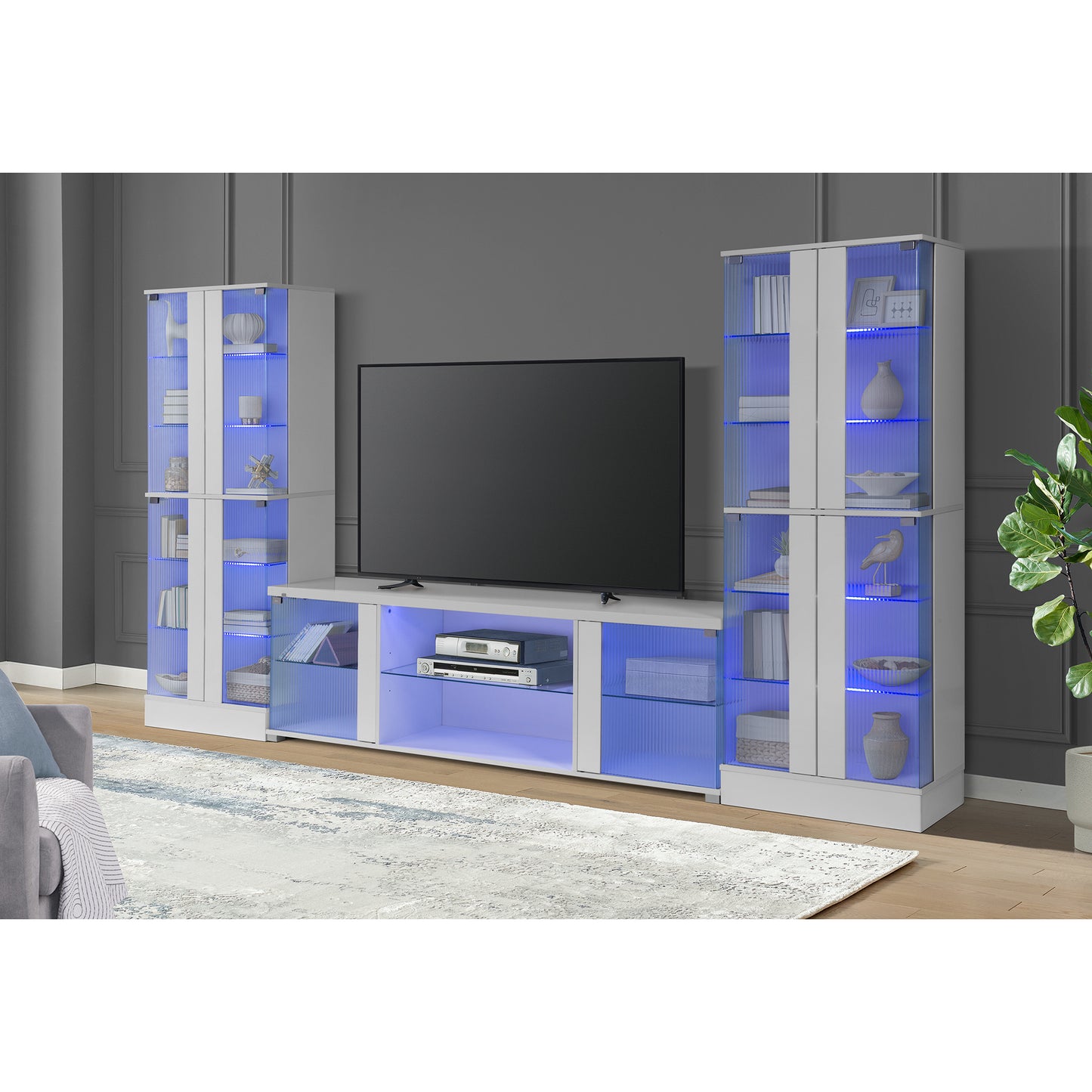 Chandra Entertainment Unit with LED in Glossy White