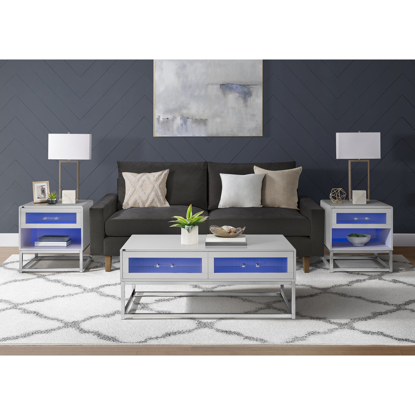 Chandra Coffee Table with LED and Battery Pack in Glossy White