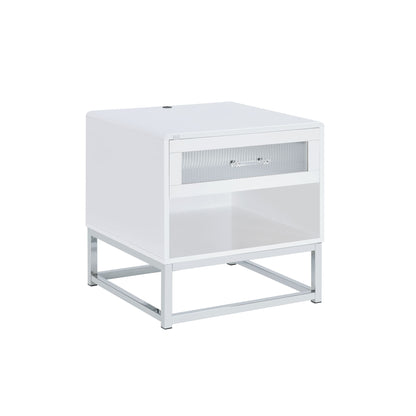 Chandra End Table with LED and Battery Pack in Glossy White