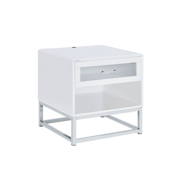 Chandra End Table with LED and Battery Pack in Glossy White