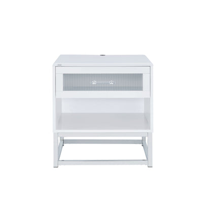 Chandra End Table with LED and Battery Pack in Glossy White