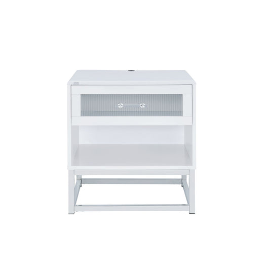 Chandra End Table with LED and Battery Pack in Glossy White