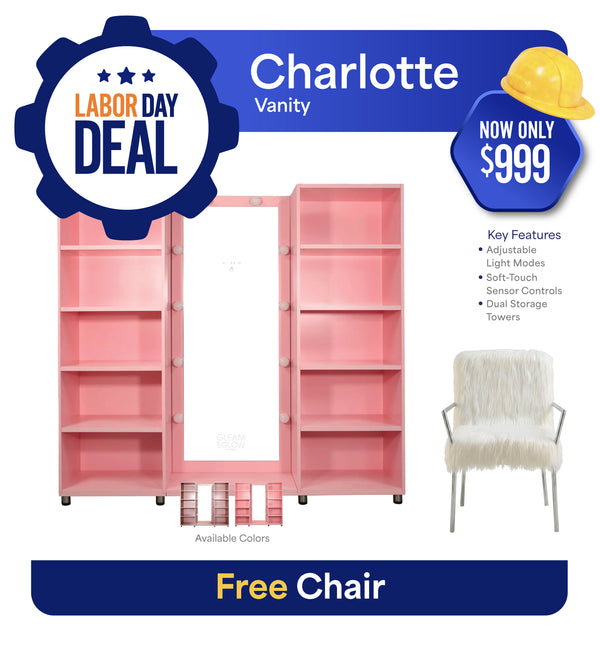 Charlotte Full Length Pink Vanity Kit  + Free Vanity Chair