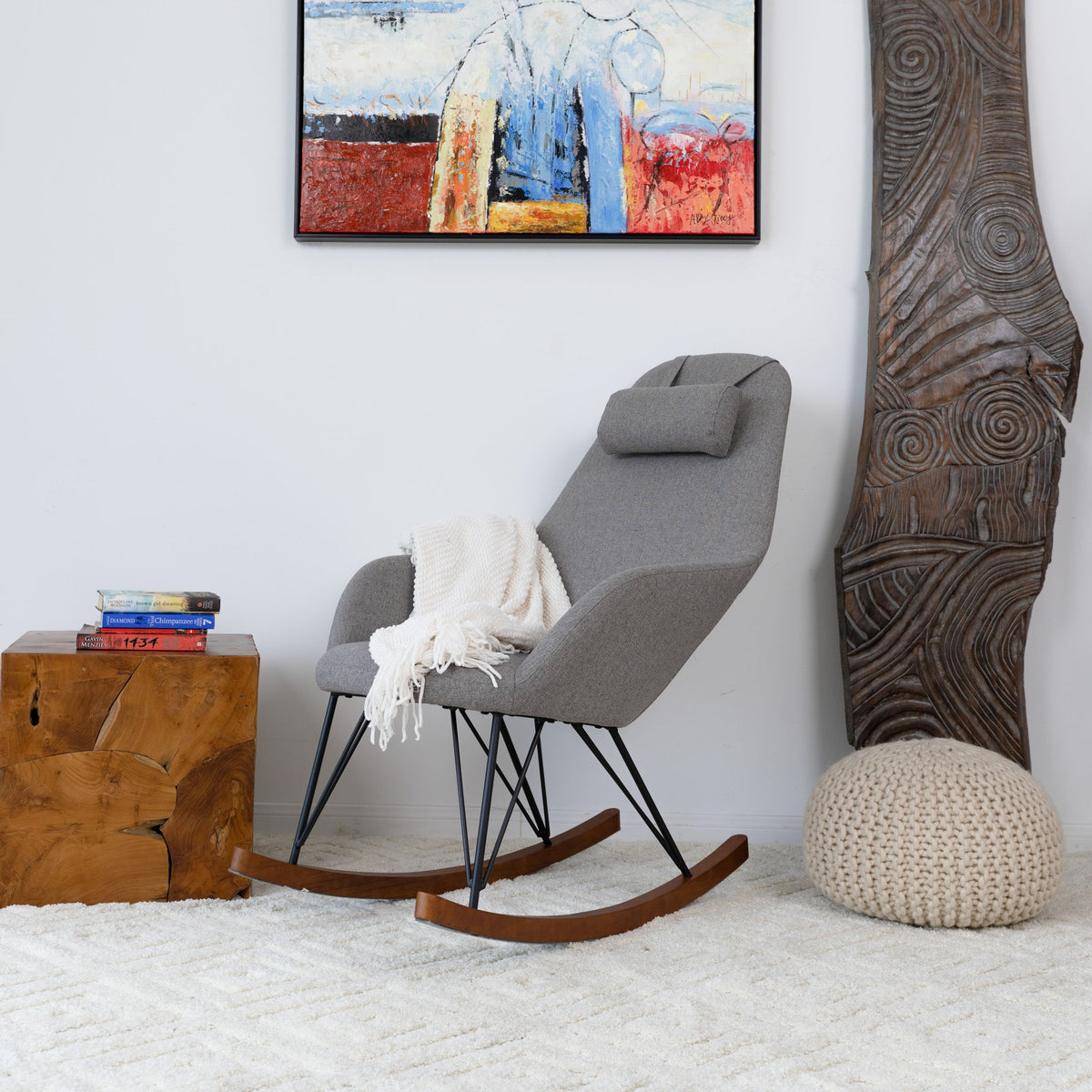Silla mecedora moderna de mediados de siglo Chloe para sala de estar y dormitorio