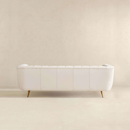 LaMattina Genuine Italian Beige Leather Channel Tufted Sofa