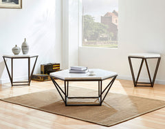 Mesa de cóctel hexagonal con tapa de mármol blanco Corvus 
