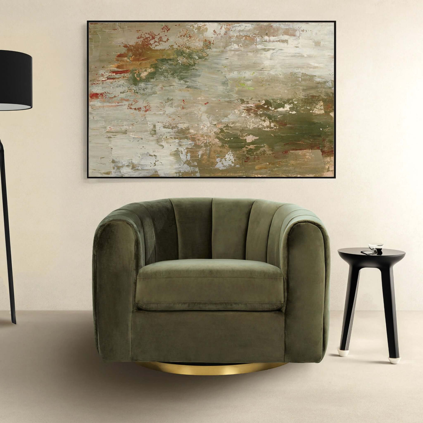Silla giratoria de terciopelo verde Cosey