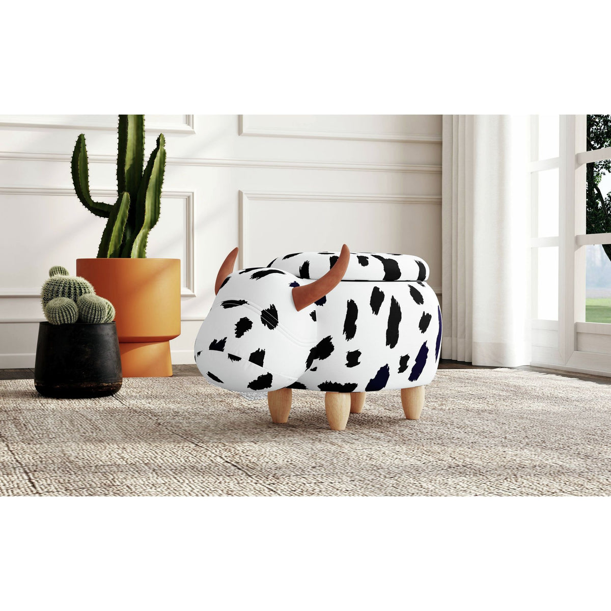 Cow Storage Stool In White And Black