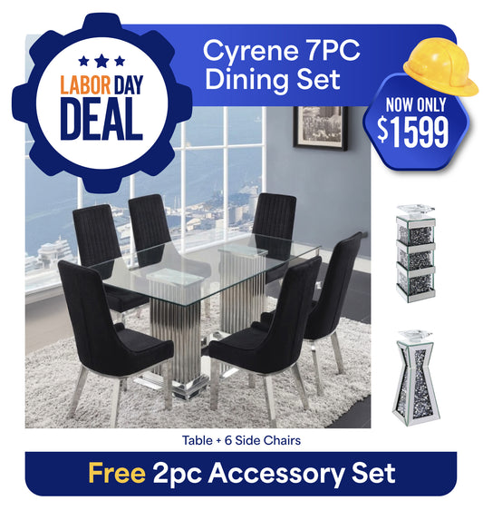 Cyrene Gianna 7PC Dining Set Package + FREE 2PC Accessories Set