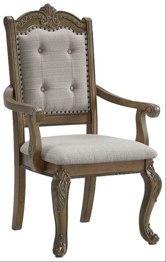 Madison Park Dining Side Chair – Walnut & Beige Fabric