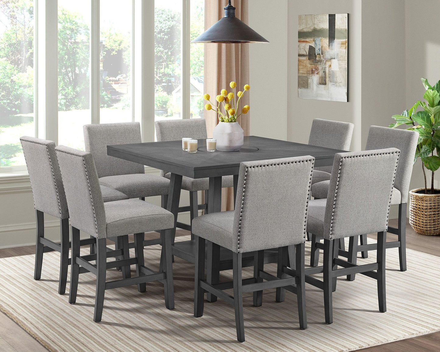 Seneca 9PC Counter Height Dining Set in Grey Table and Eight Chairs