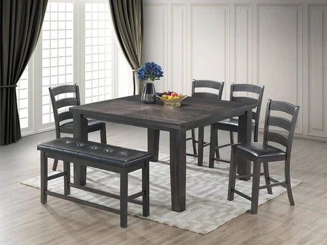 6PC Brackenridge Counter Height Dining Table + 4 Counter Height Chairs + Bench