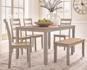 Gesthaven Dining Table and 4 Chairs and Bench (Set of 6)