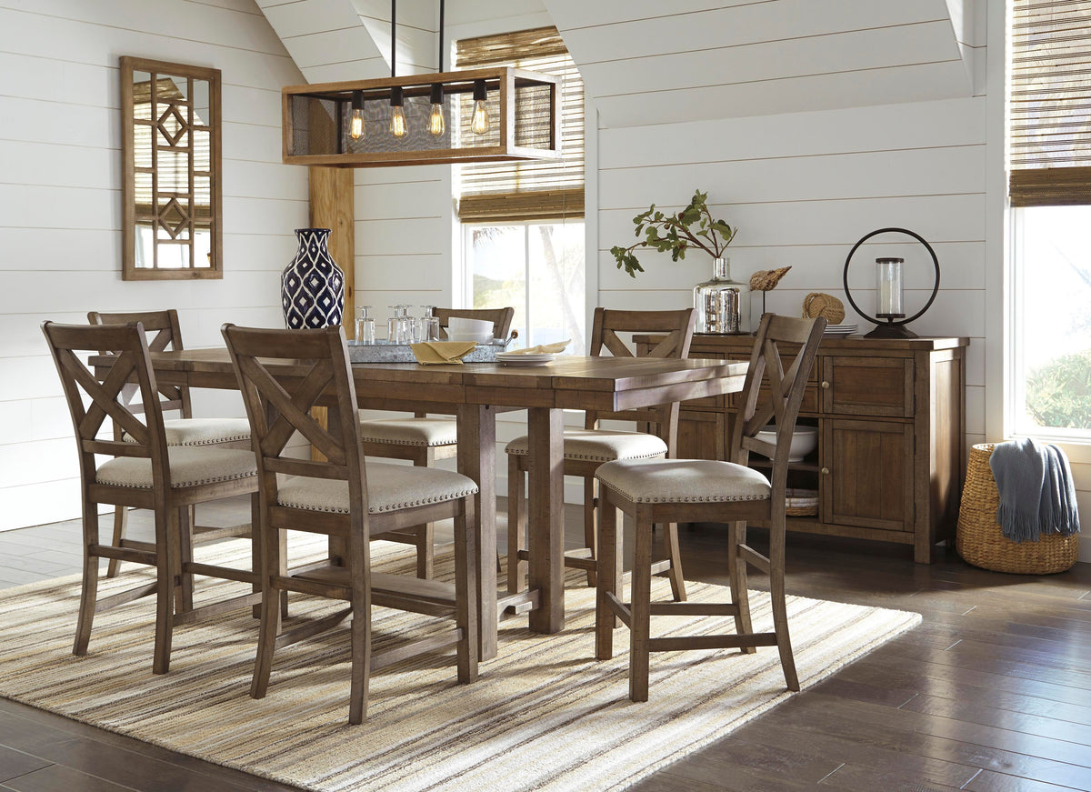 Moriville Counter Height Extension Table and 8 Barstools