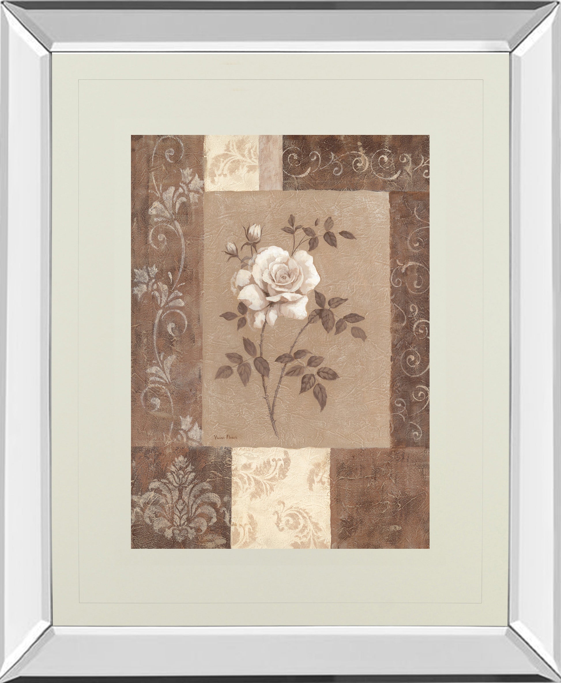 Mirrored Frame Single Rose By Vivian Flasch