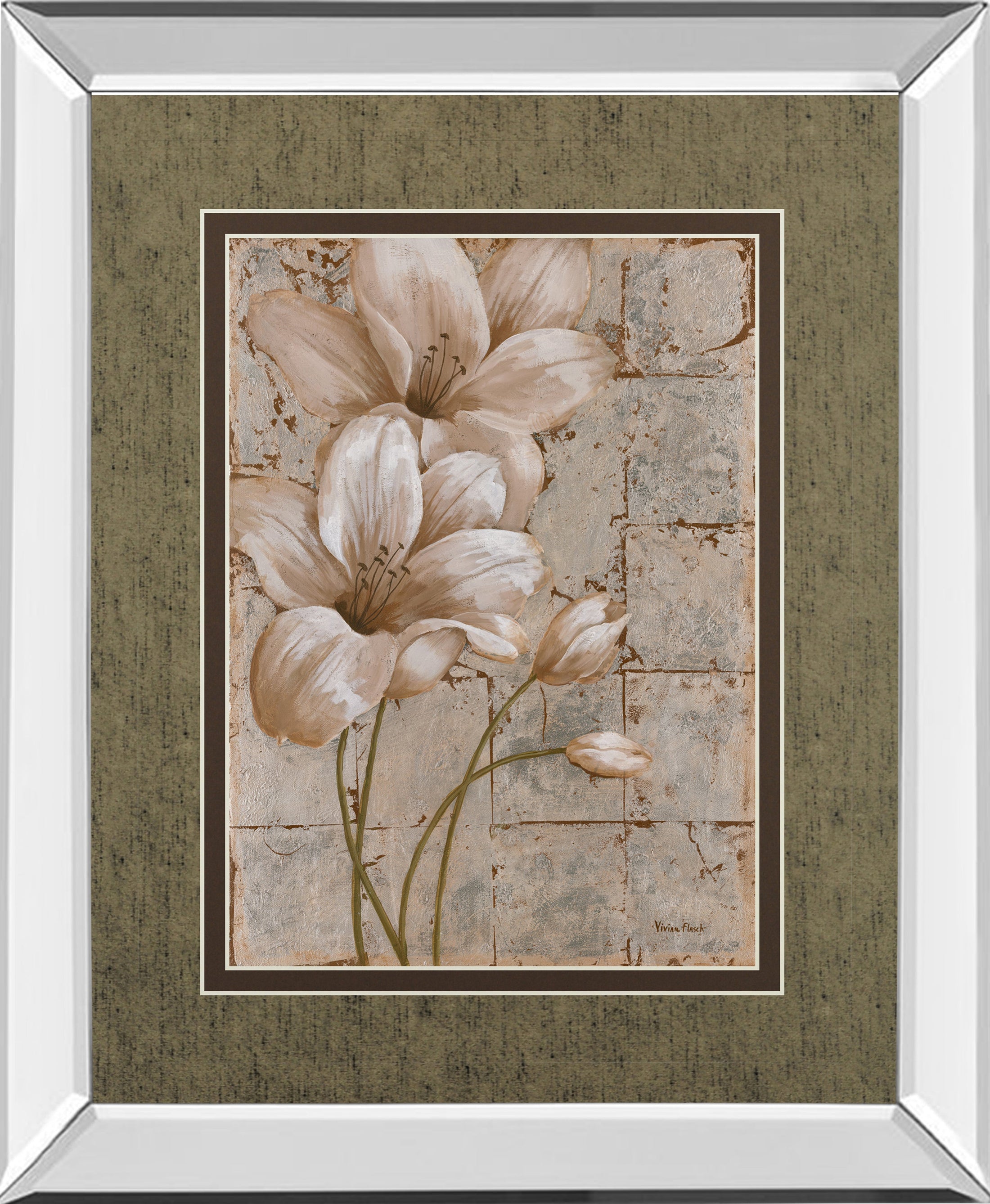 Mirrored Frame Ilies On Silver I By Vivian Flasch