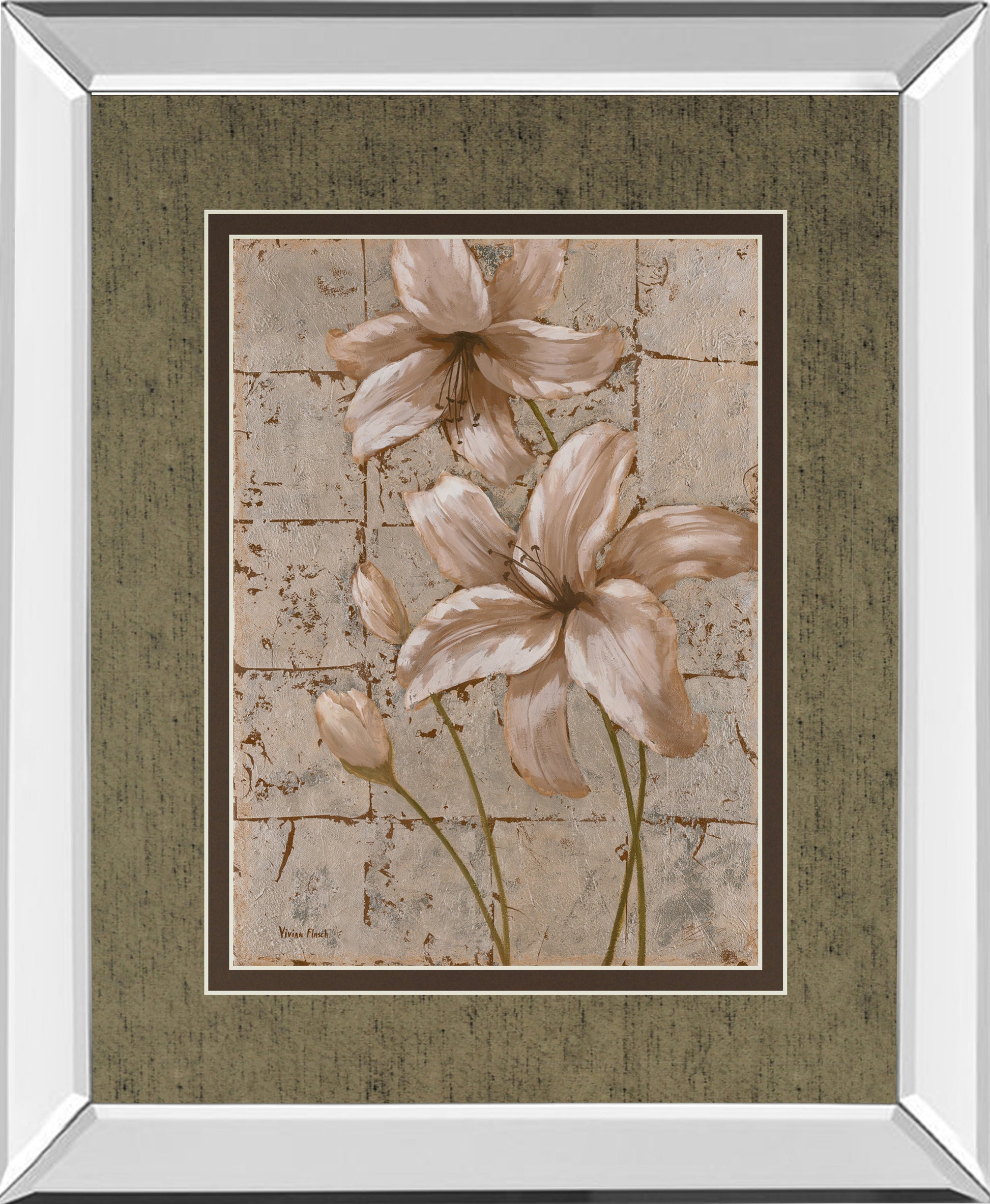 Mirrored Frame Ilies On Silver II By Vivian Flasch