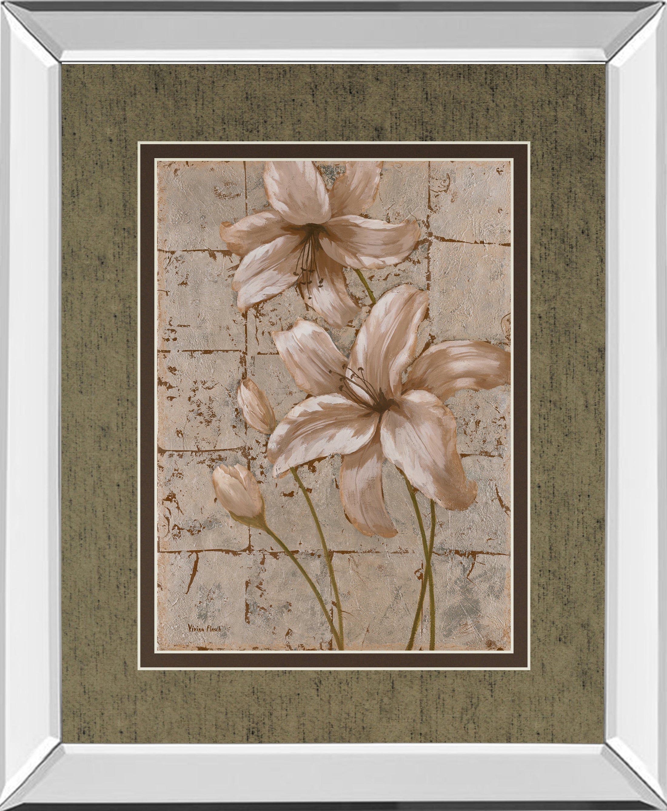 Mirrored Frame Ilies On Silver II By Vivian Flasch