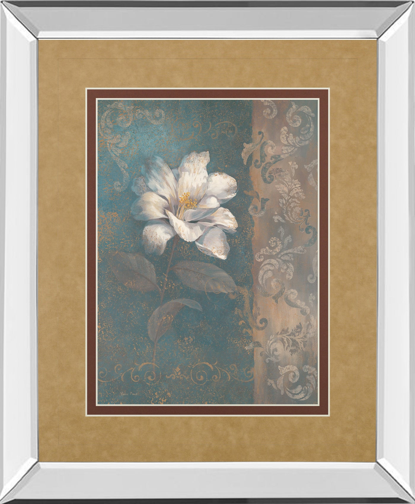 Mirrored Frame Floral Trans I By Vivian Flasch