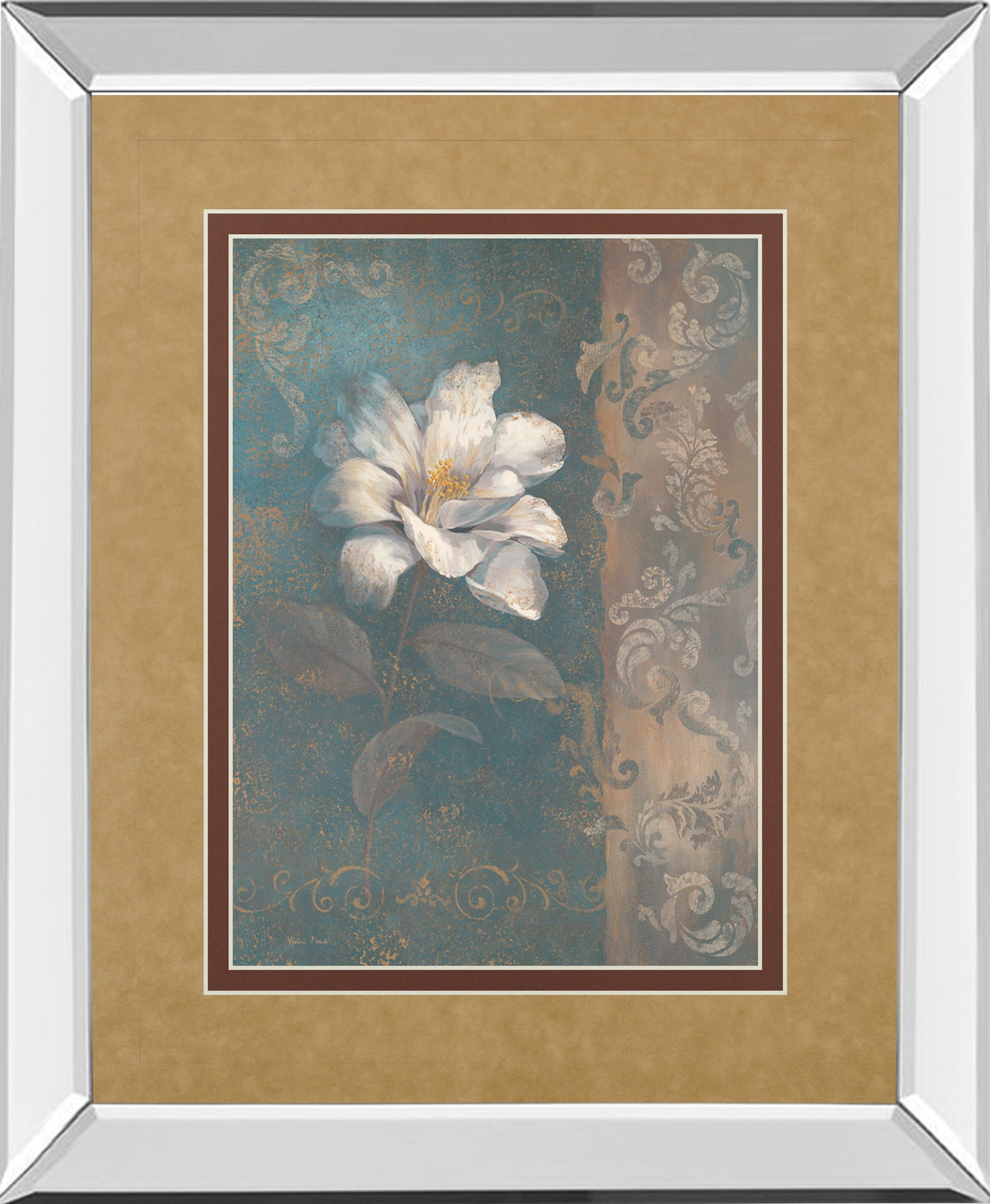 Mirrored Frame Floral Trans I By Vivian Flasch