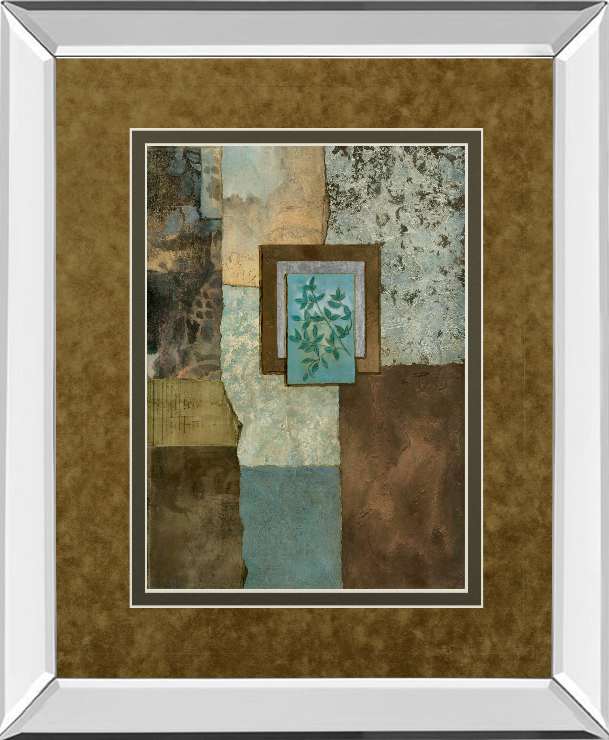 Mirrored Frame Petites Fleurs Sur Le Bleu II By Norm Olson