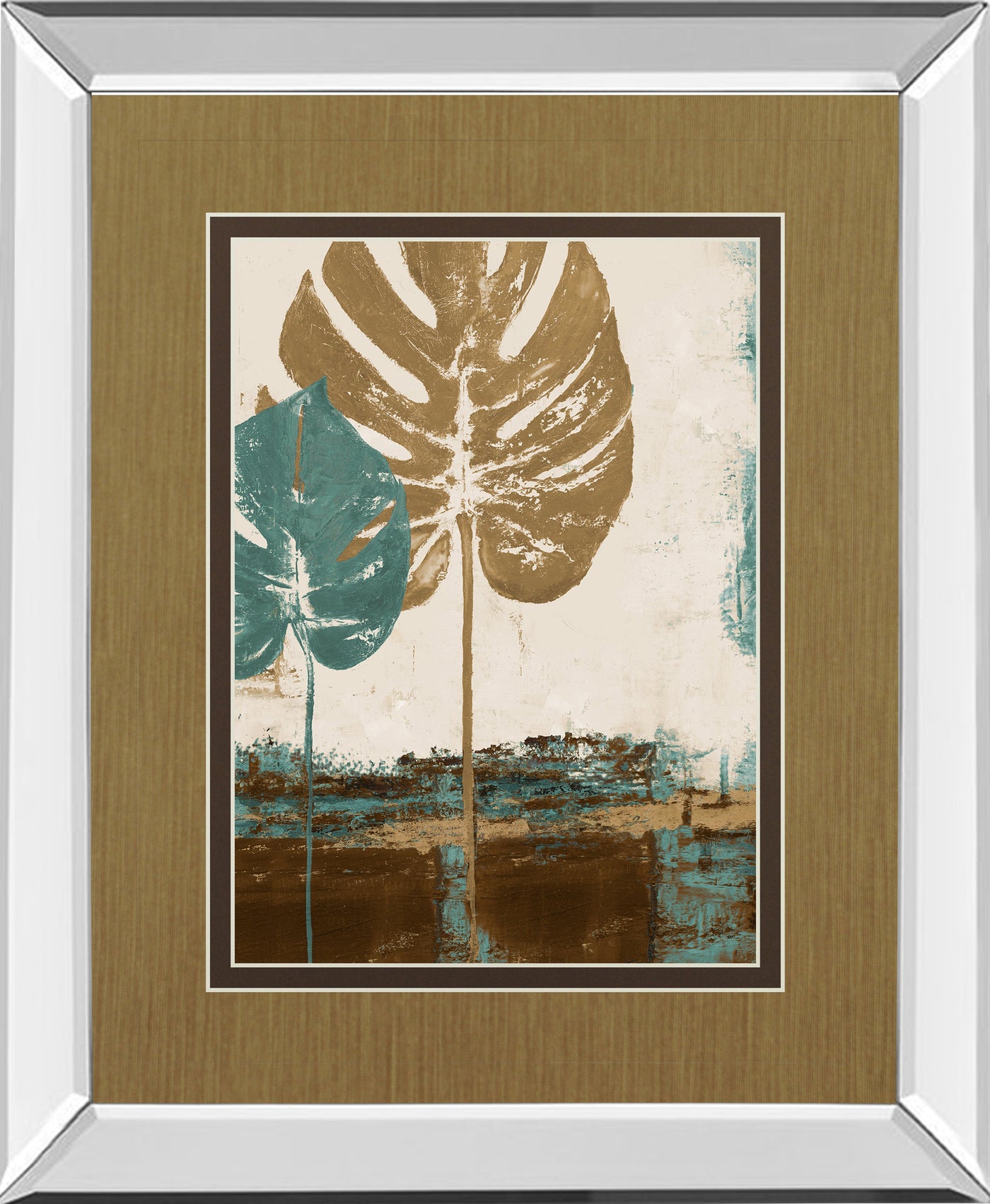 Mirrored Frame Blue Leaves II By Patricia Pinto