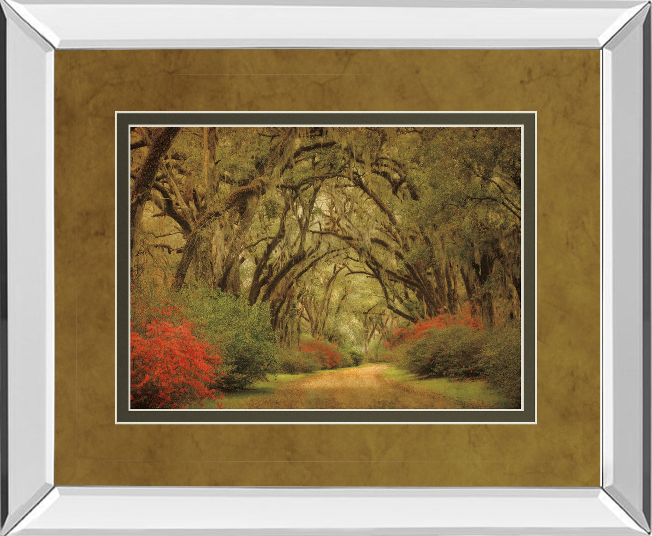 Mirrored Frame Road Lined With Oaks & Flowers By William Guion ***Monl***