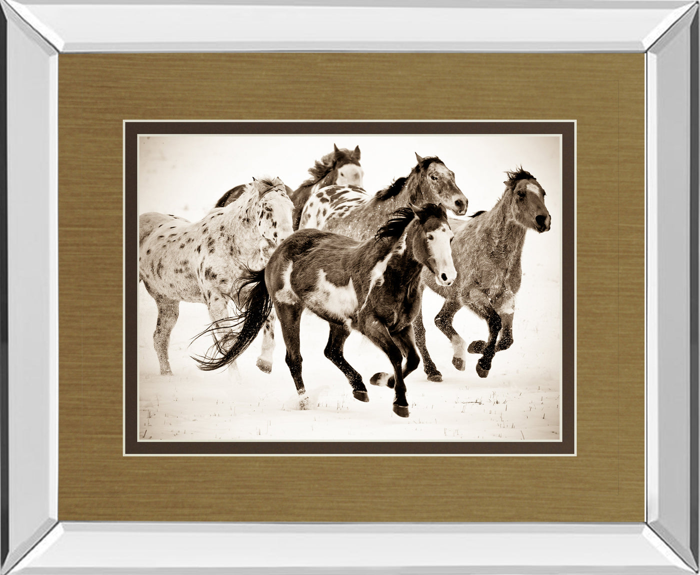 Mirrored Frame Painted Horses Run By Carol Walker