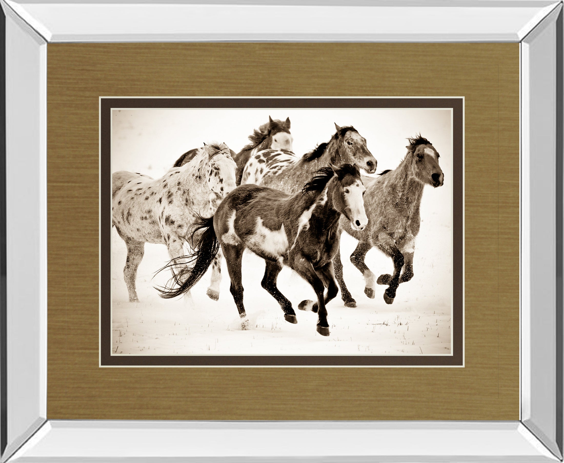 Mirrored Frame Painted Horses Run By Carol Walker