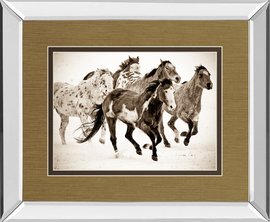 Mirrored Frame Painted Horses Run By Carol Walker