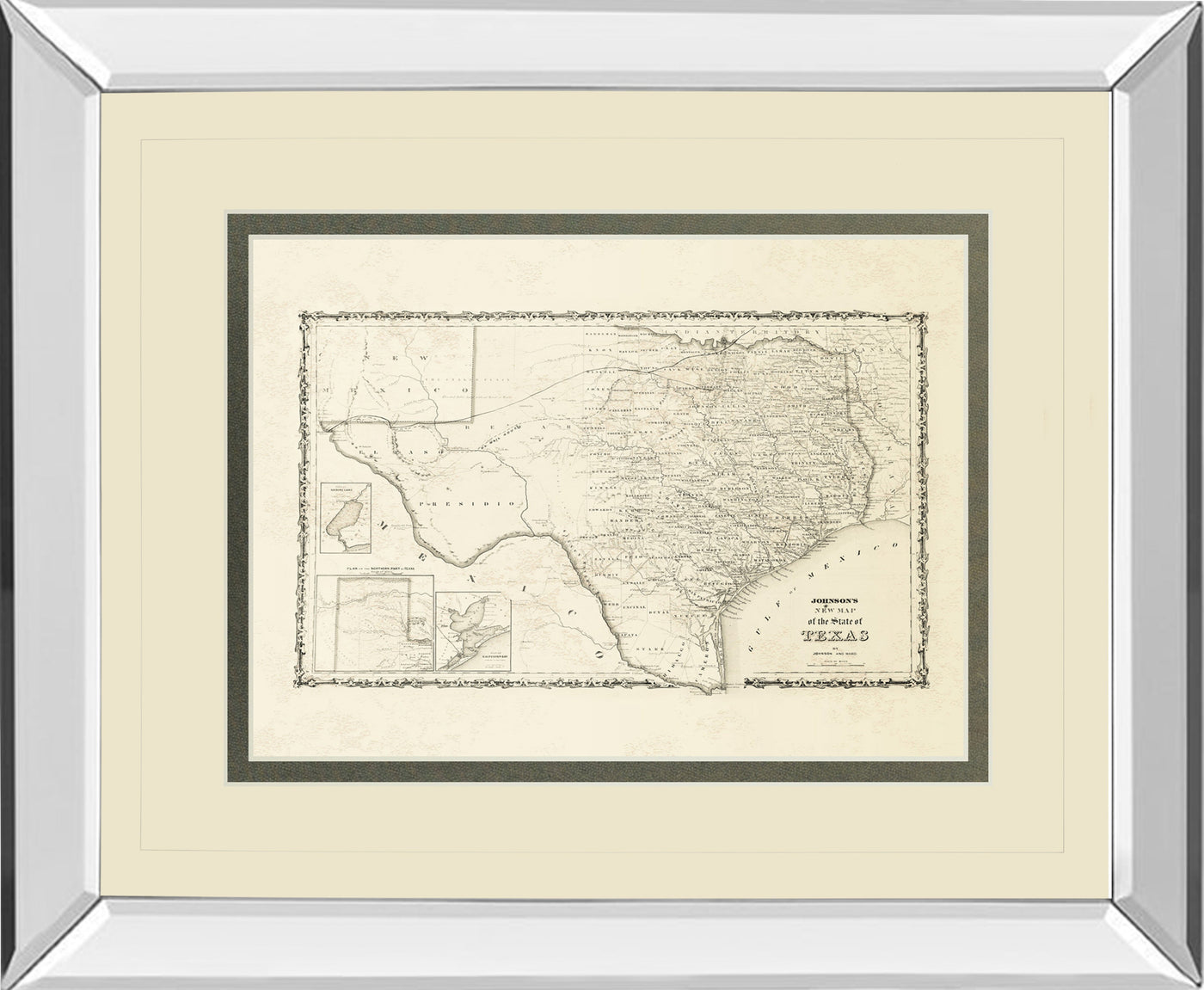Mirrored Frame New Map Of The State Of Texas By Johnson And Wank