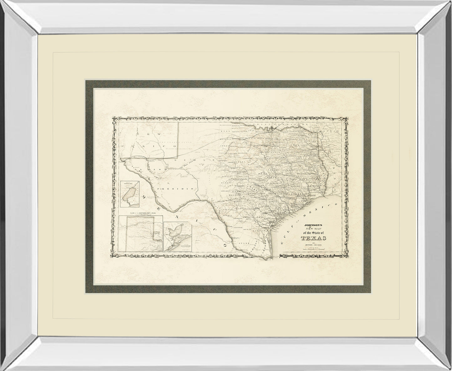 Mirrored Frame New Map Of The State Of Texas By Johnson And Wank