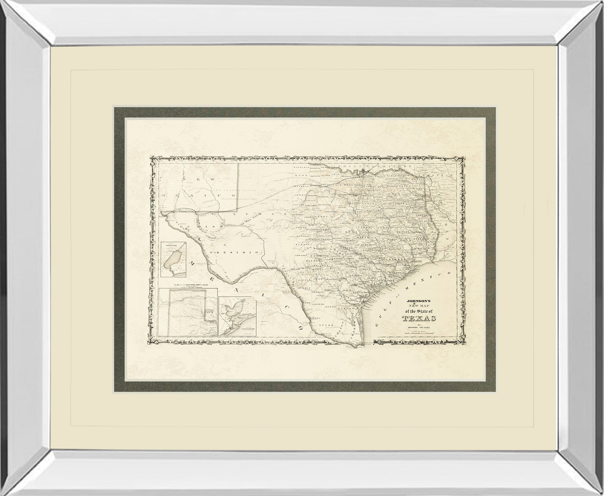 Mirrored Frame New Map Of The State Of Texas By Johnson And Wank