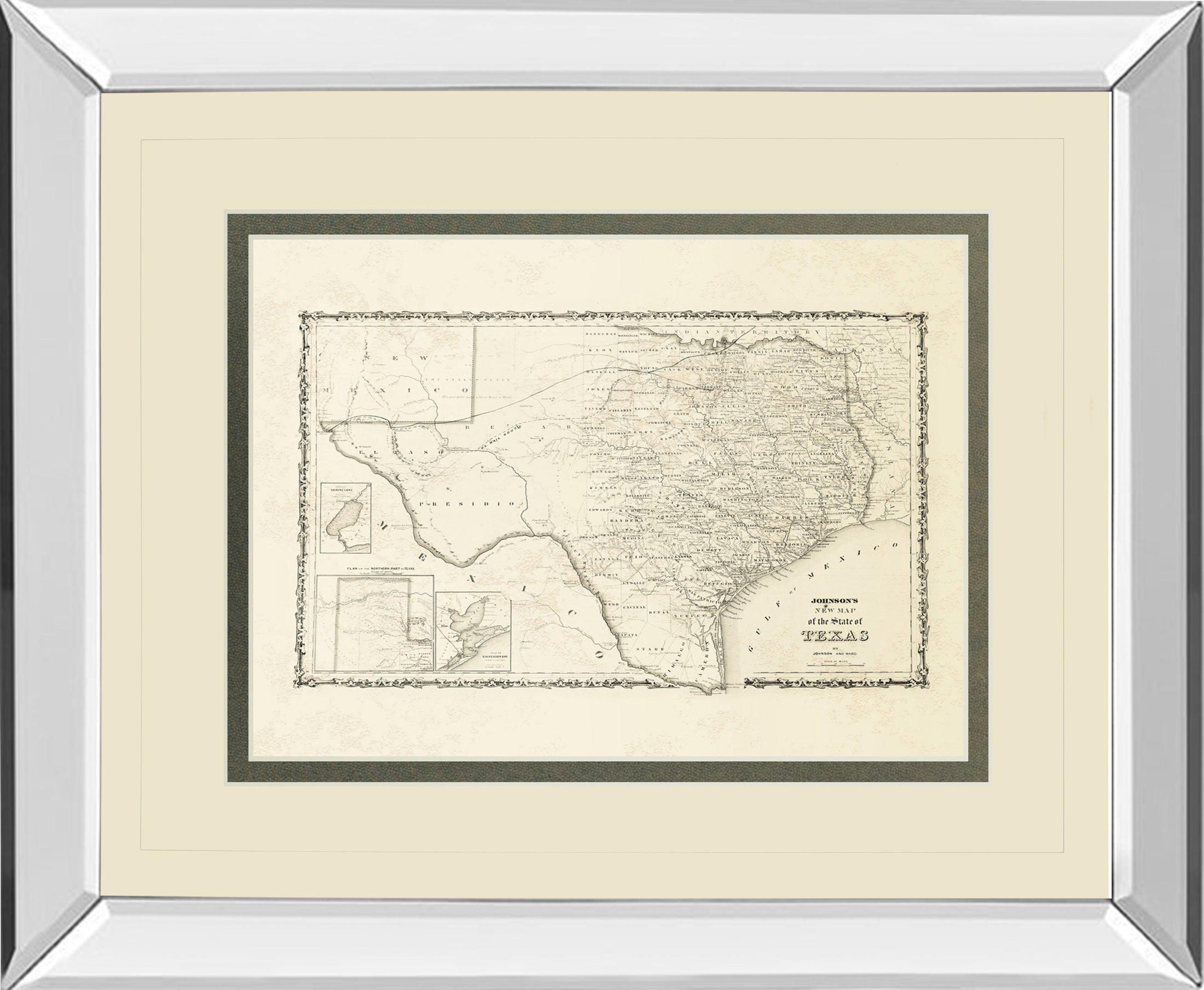 Mirrored Frame New Map Of The State Of Texas By Johnson And Wank
