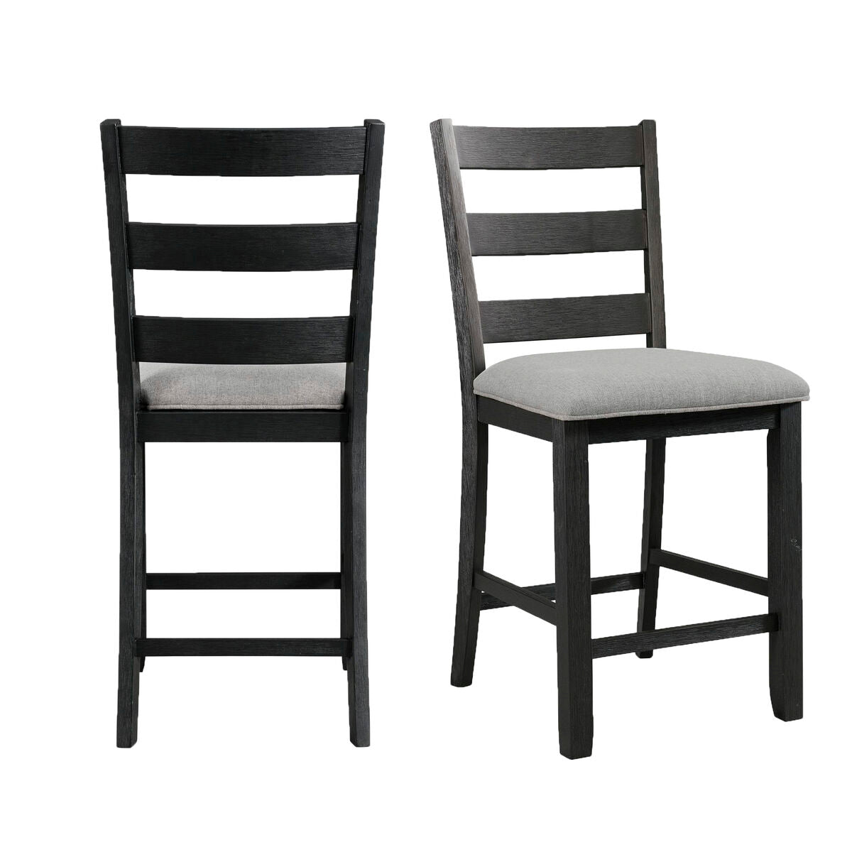 Martin Counter Side Chair with Grey Fabric in Black Finish (Set of 2)