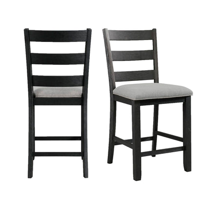 Martin Counter Side Chair with Grey Fabric in Black Finish (Set of 2)
