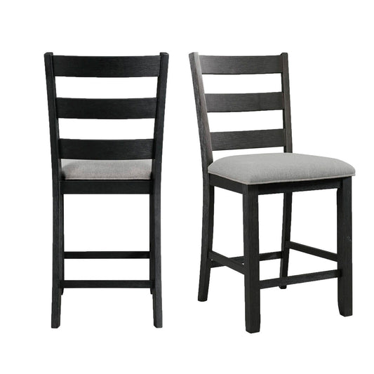 Martin Counter Side Chair with Grey Fabric in Black Finish (Set of 2)