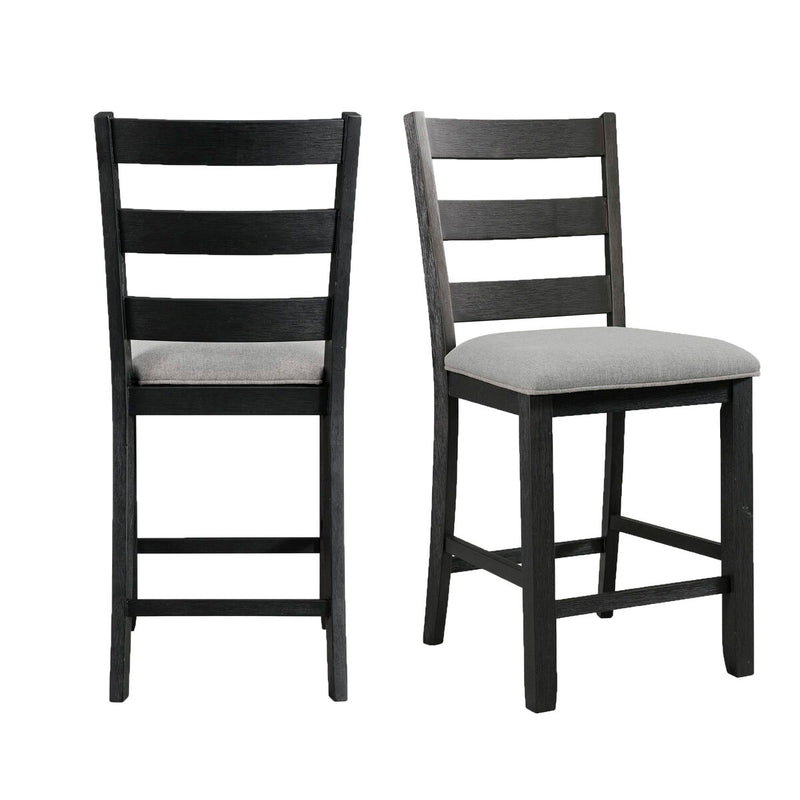 Martin Counter Side Chair with Grey Fabric in Black Finish (Set of 2)
