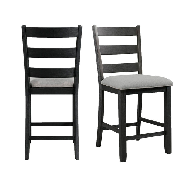 Martin Counter Side Chair with Grey Fabric in Black Finish (Set of 2)