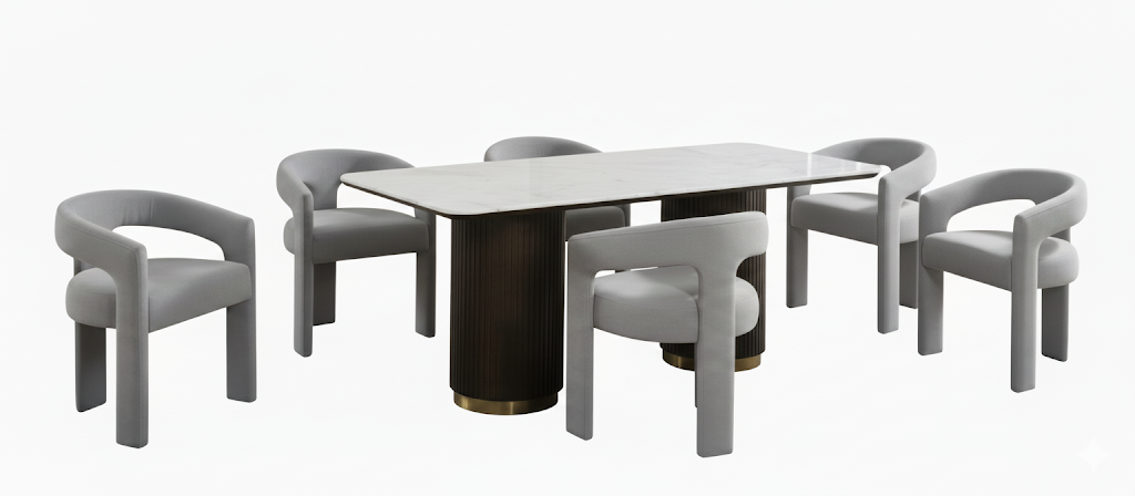 Juego de mesa de comedor Clayten con cubierta de mármol de ingeniería