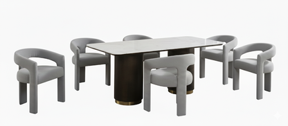 Juego de mesa de comedor Clayten con cubierta de mármol de ingeniería
