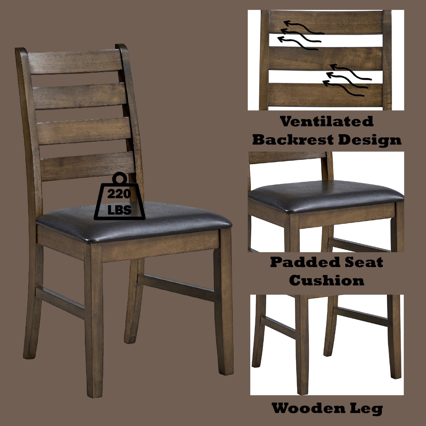 Damica Synthetic Leather Upholstered Side Chair (Set-2) with Ladder Back Design