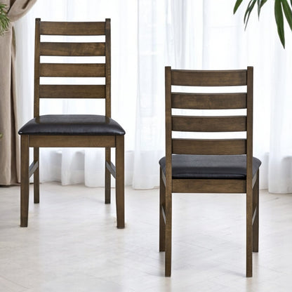 Damica Synthetic Leather Upholstered Side Chair (Set-2) with Ladder Back Design