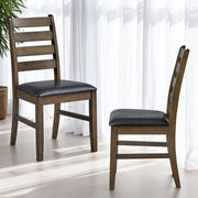 Damica Synthetic Leather Upholstered Side Chair (Set-2) with Ladder Back Design
