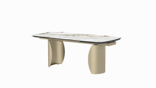 Mesa de comedor rectangular Cora con hojas