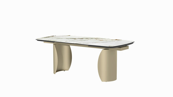 Mesa de comedor rectangular Cora con hojas