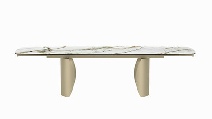 Mesa de comedor rectangular Cora con hojas