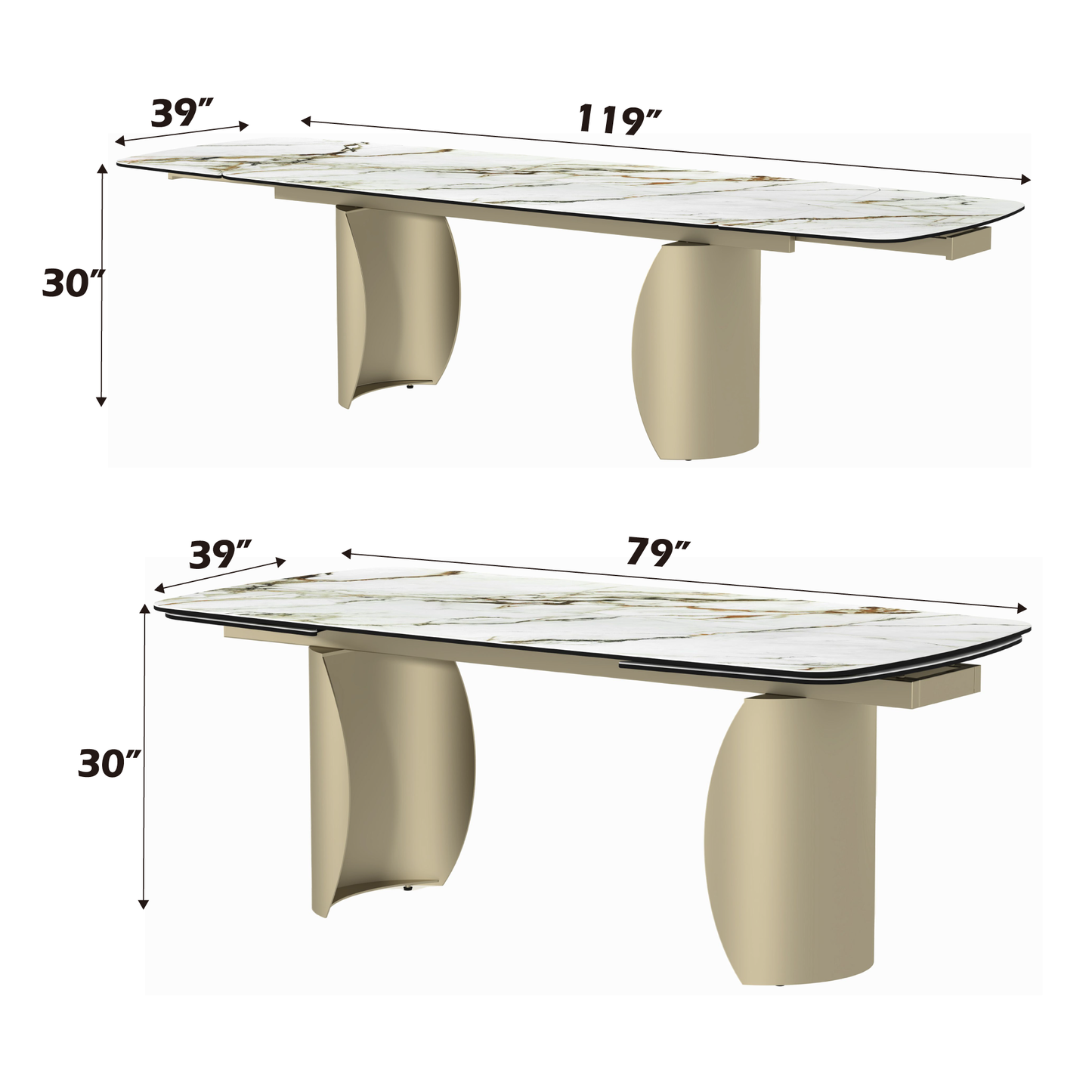 Mesa de comedor rectangular Cora con hojas